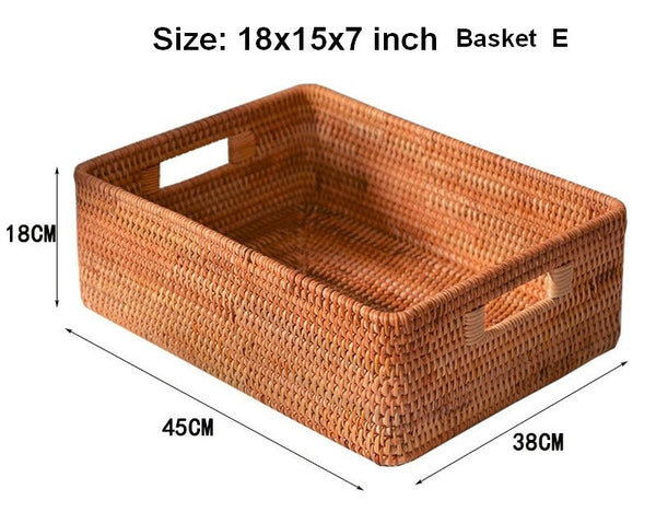 Woven Rattan Storage Baskets for Bedroom, Storage Basket for Shelves, Large Rectangular Storage Baskets for Clothes, Storage Baskets for Kitchen-Silvia Home Craft