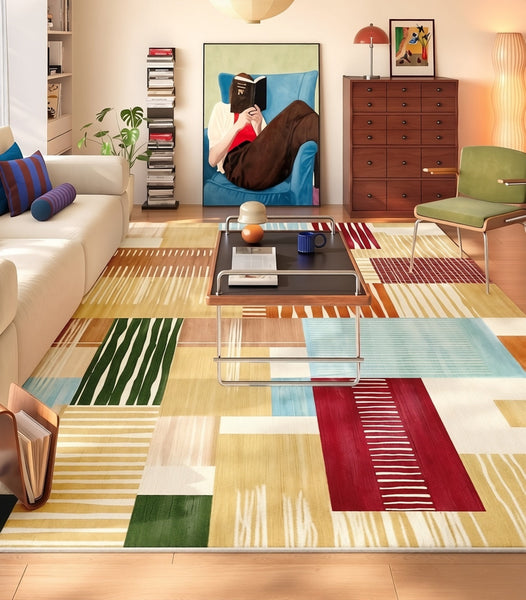 Unique Modern Rugs for Dining Room, Mid Century Modern Rugs Next to Bed, Colorful Contemporary Rugs for Bedroom, Abstract Modern Carpets for Apartment-Silvia Home Craft