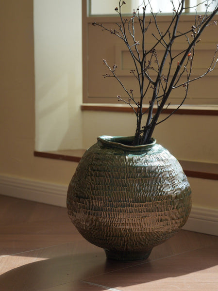 Centerpiece Ceramic Bouquet Vases, Green Porcelain Vases for Modern Home Decor, Large Contemporary Vases on Dining Table, Handmade Modern Flower Vase-Silvia Home Craft