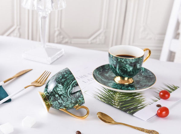 Beautiful British Green Tea Cups, Unique Porcelain Cup and Saucer, Royal Ceramic Coffee Cups, Creative Bone China Porcelain Tea Cup Set-Silvia Home Craft