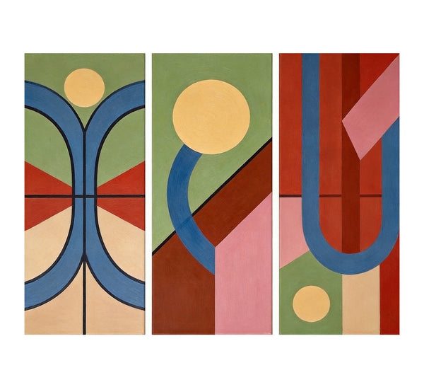 Multi Panel Canvas Art, Large Group Paintings, Geometric Abstract Paintings, Modern Paintings for Living Room-Silvia Home Craft