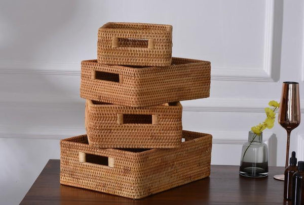 Extra Large Rectangular Storage Basket, Large Storage Baskets for Clothes, Woven Rattan Storage Basket for Shelves, Storage Baskets for Kitchen-Silvia Home Craft