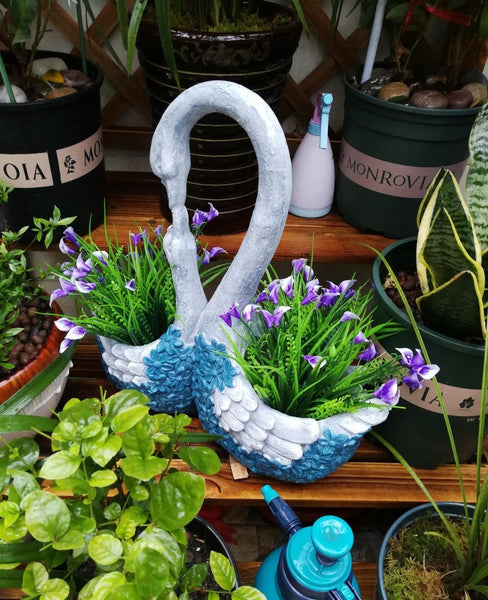 Large Mother and Baby Swans for Garden, Swan Flowerpot, Animal Statue for Garden Courtyard Ornament, Villa Outdoor Decor Gardening Ideas-Silvia Home Craft