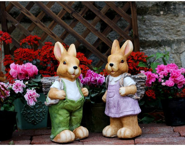 Garden Animal Statues, Large Garden Statues, Large Rabbit Statue for Garden, Bunny Flower Pot, Garden Ornament, Gardening Decoration Ideas-Silvia Home Craft