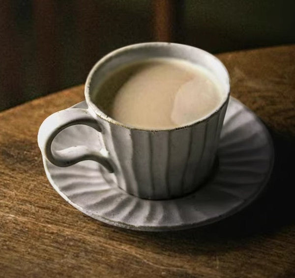 Handmade Pottery Coffee Cup, Creative Ceramic Coffee Cup with Saucer, Unique Tea Cup and Saucer, Modern Tea Cup Set for Traditional Afternoon Tea-Silvia Home Craft