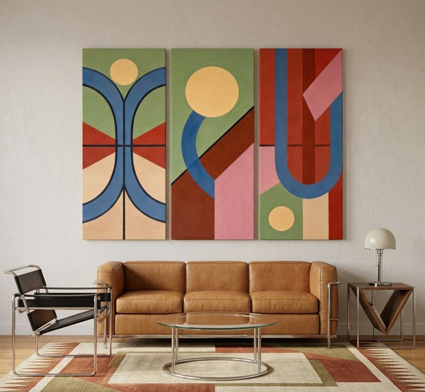 Multi Panel Canvas Art, Large Group Paintings, Geometric Abstract Paintings, Modern Paintings for Living Room-Silvia Home Craft