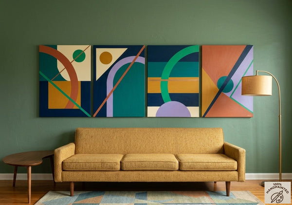 Abstract Geometric Art, Modern Paintings for Living Room, Multi Panel Wall Art Painting-Silvia Home Craft