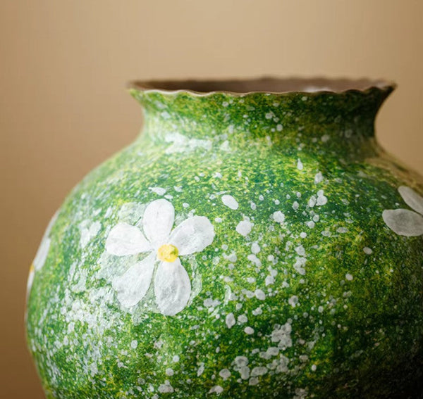 Centerpiece on Dining Table, Handmade Water Holding Flower Vases, Modern Pottery Flower Vases, Pottery Bud Vases, Large Green Flower Vases on Table-Silvia Home Craft