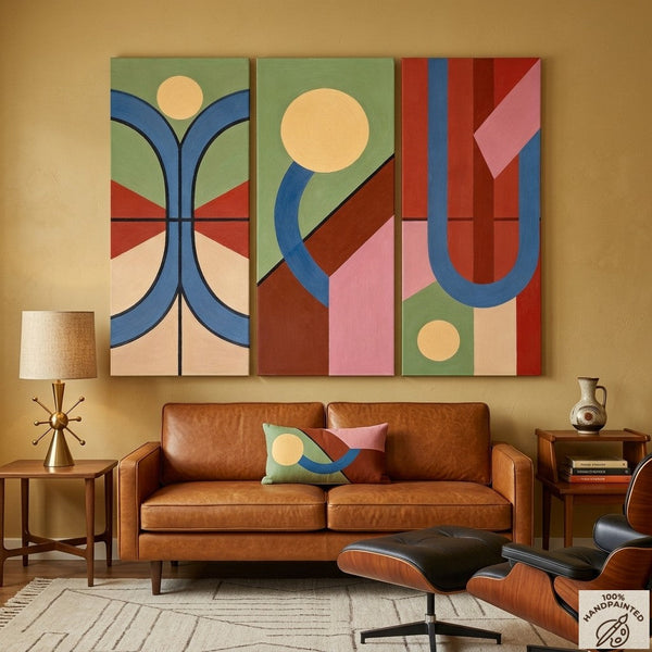 Multi Panel Canvas Art, Large Group Paintings, Geometric Abstract Paintings, Modern Paintings for Living Room-Silvia Home Craft
