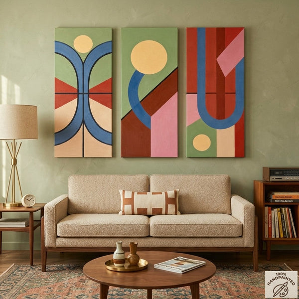 Multi Panel Canvas Art, Large Group Paintings, Geometric Abstract Paintings, Modern Paintings for Living Room-Silvia Home Craft