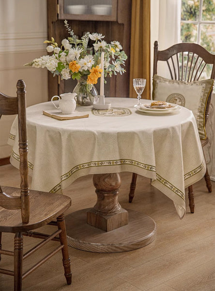 Cream Color Table Cover for Dining Room Table, French Style Tablecloth for Dining Table, Modern Rectangle Tablecloth for Oval Table-Silvia Home Craft