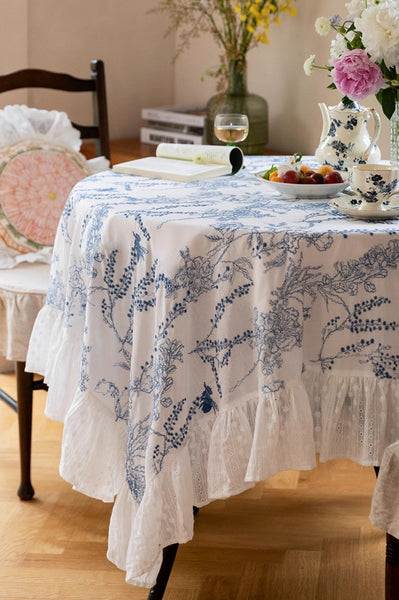 Garden Picnic Rectangle Tablecloth for Dining Room Table, Wild Bee embroidery Tablecloth for Home Decoration, Square Tablecloth for Round Table-Silvia Home Craft