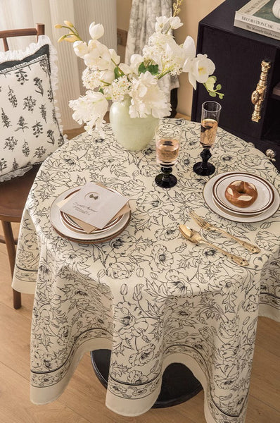 Large Flower Pattern Table Cover for Dining Room Table, Rectangular Tablecloth for Dining Table, Modern Rectangle Tablecloth for Oval Table-Silvia Home Craft