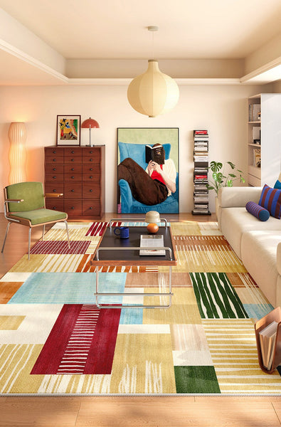 Unique Modern Rugs for Dining Room, Mid Century Modern Rugs Next to Bed, Colorful Contemporary Rugs for Bedroom, Abstract Modern Carpets for Apartment-Silvia Home Craft