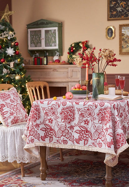 Flower Pattern Tablecloth for Holiday Decoration, Square Tablecloth for Round Table, Large Cotton Rectangle Tablecloth for Home Decoration, Farmhouse Table Cloth Dining Room Table-Silvia Home Craft
