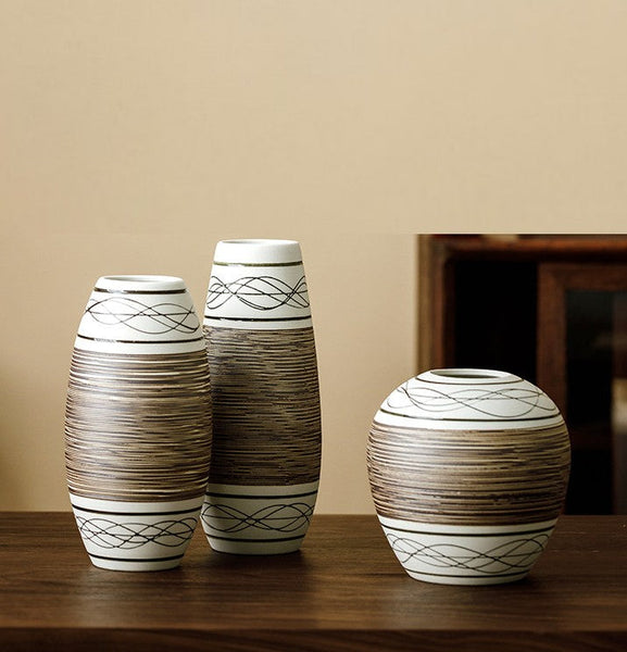 Centerpiece on Dining Table, Handmade Pottery Flower Vases Urn, Large Flower Vase on Table, Modern Bouquet Flower Vases, Water Holding Flower Vases-Silvia Home Craft