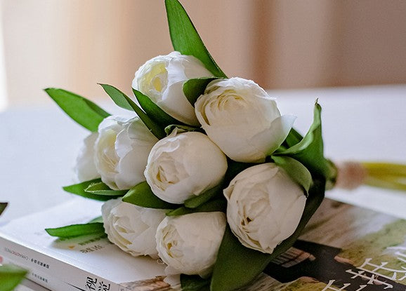 Spring Artificial Floral for Dining Room Table, White Tulip Flowers, Bedroom Flower Arrangement Ideas, Simple Modern Floral Arrangement Ideas for Home Decoration-Silvia Home Craft