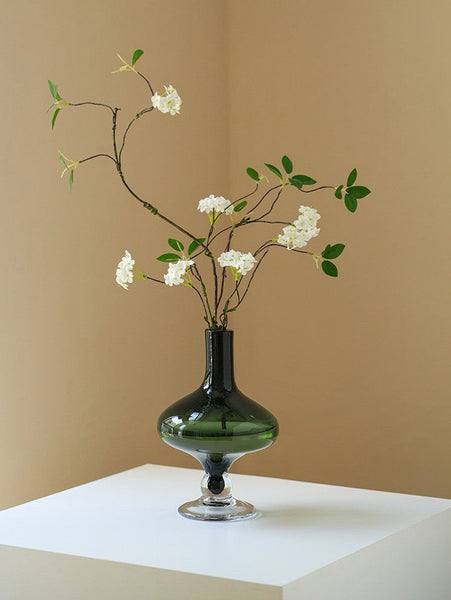 Decorative Glass Vase, Mid Century Glass Vases, Handmade Modern Vases for Bedroom, Centerpiece Contemporary Vases on Table, Modern Glass Vase for Flowers-Silvia Home Craft