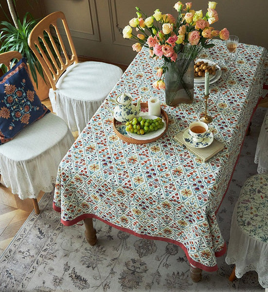 Large Rectangle Tablecloth for Home Decoration, Square Tablecloth for Round Table, Farmhouse Table Cloth Dining Room Table, Flower Pattern Tablecloth-Silvia Home Craft