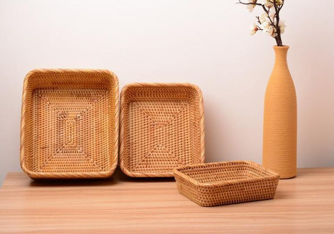 Woven Rectangular Storage Basket, Lovely Rattan Storage Basket, Storage Baskets for Kitchen-Silvia Home Craft