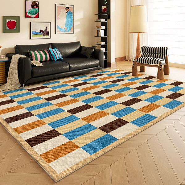 Mid Century Modern Rugs, Modern Living Room Rug Ideas, Geometric Contemporary Area Rugs, Colorful Modern Rugs for Bedroom-Silvia Home Craft
