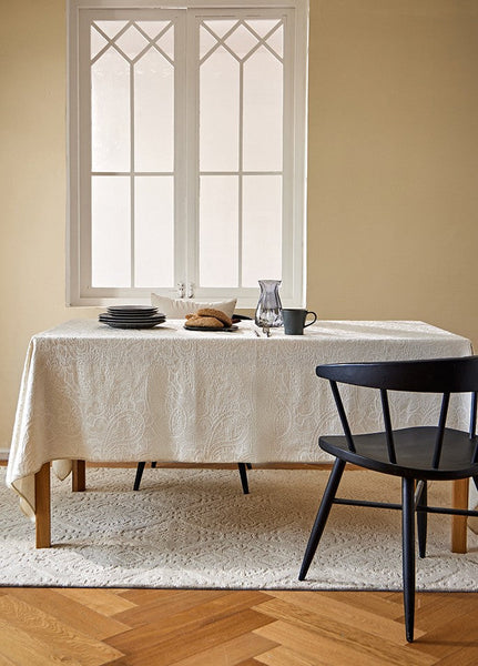 Simple Modern Rectangle Tablecloth for Dining Room Table, Cotton and Linen Flower Pattern Table Covers for Round Table, Square Tablecloth for Kitchen-Silvia Home Craft