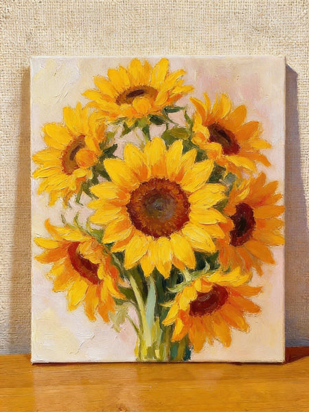 Original Still Life Paintings, A Bunch of Blooming Sunflowers, Hand Painted Canvas Art, Original Flower Paintings, Small Canvas Artwork-Silvia Home Craft