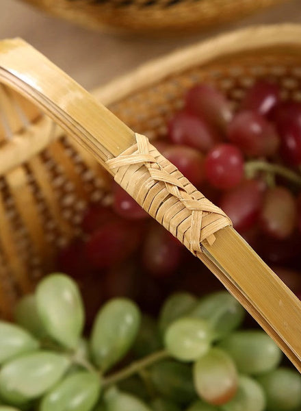 Natural Hand-woven Bamboo Basket, Extra Large Picnic Food Basket with Handle, Lovely Bamboo Baskets for Vegetable, Natural Fruit Basket Kitchen Storage Baskets-Silvia Home Craft