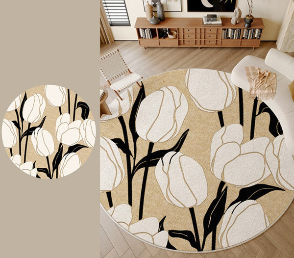 Tulip Circular Modern Rugs under Chairs, Geometric Round Rugs for Dining Room, Bedroom Abstract Modern Area Rugs, Contemporary Modern Rugs for Living Room-Silvia Home Craft