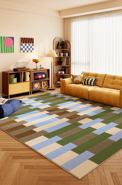 Bedroom Floor Rugs, Geometric Contemporary Rugs for Dining Room, Large Modern Rugs for Living Room, Colorful Modern Rug for Living Room-Silvia Home Craft