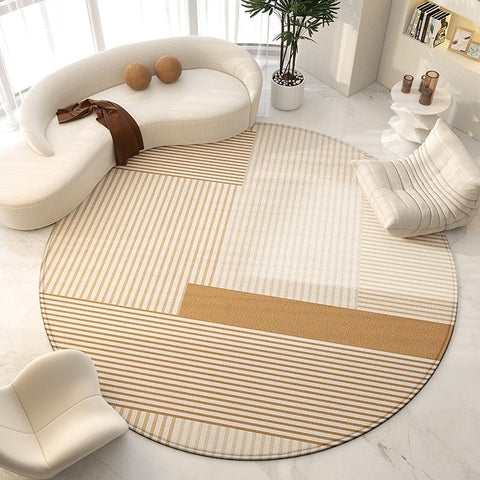 Large Modern Rugs for Living Room, Contemporary Modern Area Rugs for Bedroom, Geometric Round Rugs for Dining Room, Circular Modern Rugs under Chairs-Silvia Home Craft