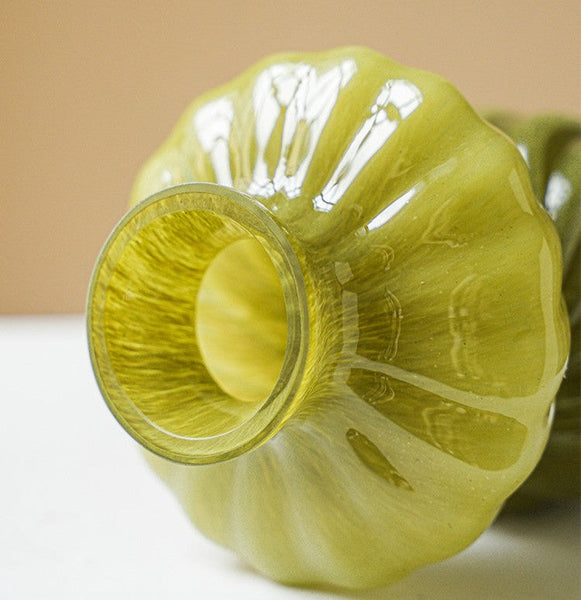 Unique Decorative Glass Vase, Centerpiece Vases on Table, Handmade Contemporary Glass Vases, Modern Green Vases for Living Room, Mid Century Vases for Flowers-Silvia Home Craft