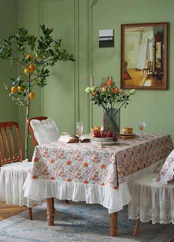 Extra Large Rectangle Tablecloth for Dining Room Table, Natural Spring Flower Farmhouse Table Cloth, Flower Pattern Cotton Tablecloth, Square Tablecloth for Round Table-Silvia Home Craft
