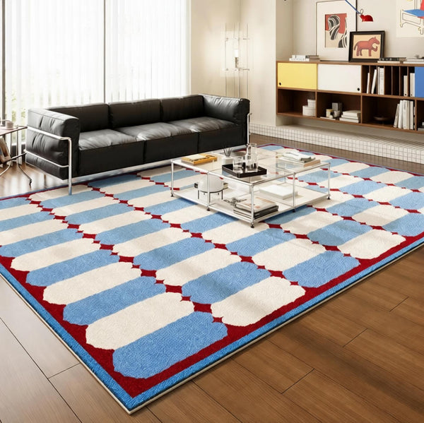 Mid Century Modern Rugs, Contemporary Modern Rugs for Dining Room, Bedroom Modern Floor Carpet, Blue Modern Rug Designs, Living Room Rug Ideas-Silvia Home Craft