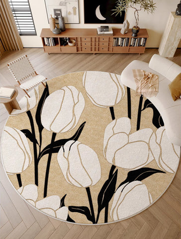 Tulip Circular Modern Rugs under Chairs, Geometric Round Rugs for Dining Room, Bedroom Abstract Modern Area Rugs, Contemporary Modern Rugs for Living Room-Silvia Home Craft
