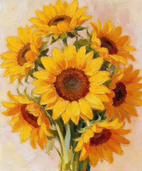 Original Still Life Paintings, A Bunch of Blooming Sunflowers, Hand Painted Canvas Art, Original Flower Paintings, Small Canvas Artwork-Silvia Home Craft