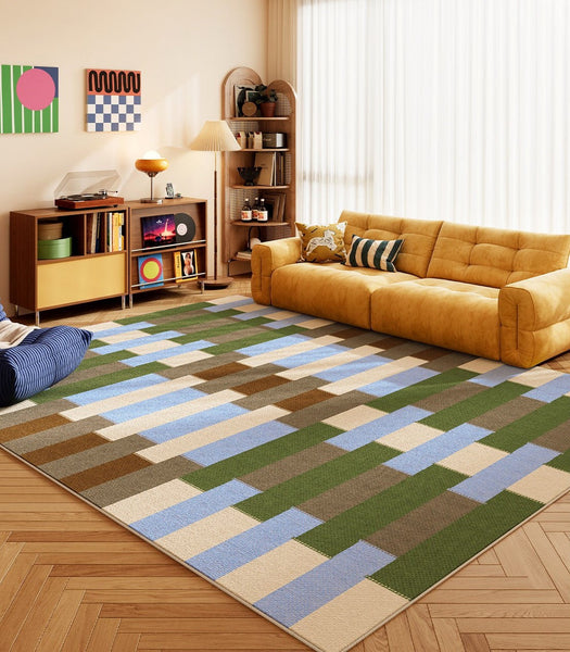 Bedroom Floor Rugs, Geometric Contemporary Rugs for Dining Room, Large Modern Rugs for Living Room, Colorful Modern Rug for Living Room-Silvia Home Craft