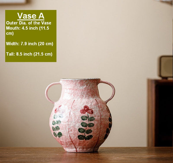 Handmade Water Holding Flower Vases, Rustic Pottery Flower Vases, Small Flower Vases on Table, Pink Bud Vases-Silvia Home Craft