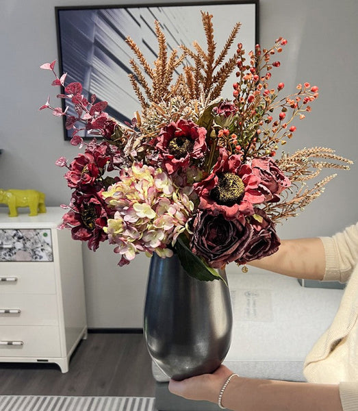 Creative Faux Silk Floral Bouquet Table Centerpiece, Large Bunch of Flowers Arrangement Interior Design, Creative Modern Artificial Floral Arrangement-Silvia Home Craft