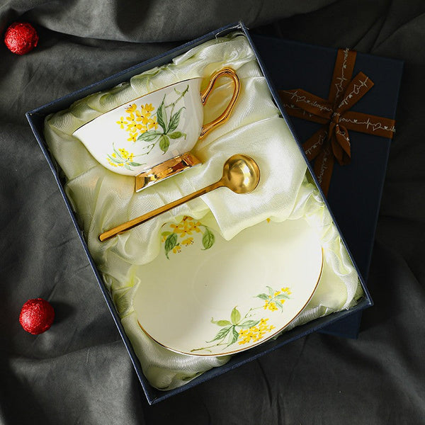 British Royal Ceramic Tea Cups for Traditional Afternoon Tea, 7.4 oz Floral Ceramic Coffee Cup and Saucer, Flower Tea Cup and Saucer Set, Porcelain Tea Cup and Saucer Set in Gift Box-Silvia Home Craft