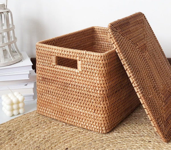 Storage Basket for Shelves, Large Rectangular Storage Basket, Storage Baskets for Kitchen, Woven Storage Basket for Living Room-Silvia Home Craft
