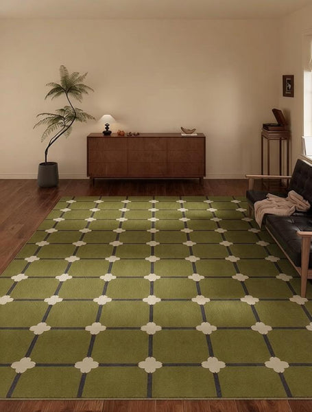 Minimalist Geometric Rugs for Living Room, Green Absract Rugs for Bedroom, Living Room Contemporary Modern Rugs, Mid Century Modern Rugs-Silvia Home Craft