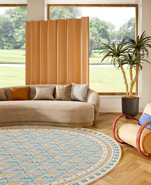 Abstract Contemporary Round Rugs for Dining Room, Circular Modern Rugs for Bathroom, Geometric Modern Rug Ideas for Living Room, Modern Rugs for Children's Room-Silvia Home Craft