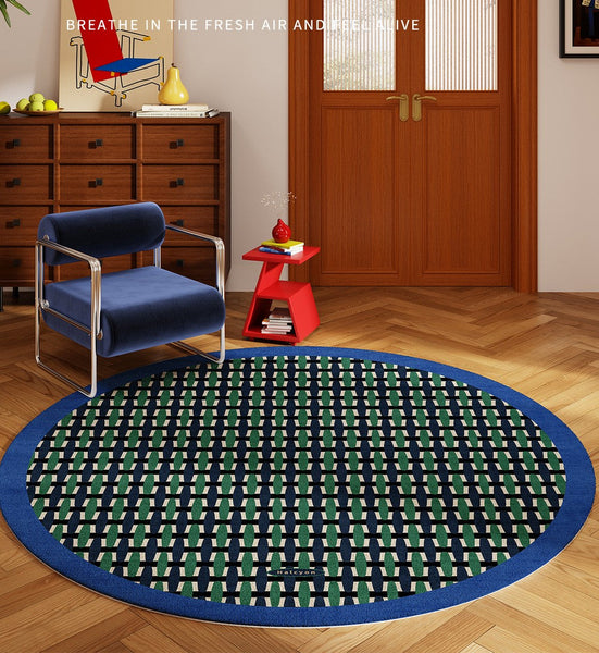 Abstract Contemporary Round Rugs under Chairs, Mid Century Circular Rugs for Bedroom, Modern Rugs for Dining Room, Geometric Modern Rugs for Living Room-Silvia Home Craft