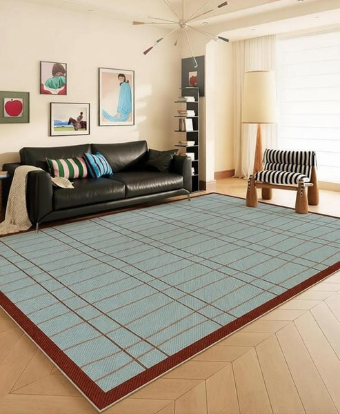 Modern Living Room Rug Ideas, Mid Century Contemporary Rugs, Geometric Modern Area Rugs, Blue Modern Rugs for Dining Room-Silvia Home Craft