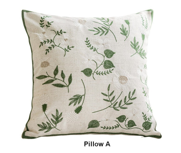 Embroider Flower Cotton Pillow Covers, Decorative Pillows for Sofa, Farmhouse Decorative Pillows for Couch, Spring Flower Decorative Pillows for Bedroom-Silvia Home Craft