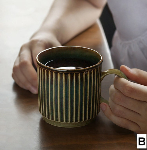Large Modern Handmade Pottery Coffee Cup, Large Capacity Coffee Mugs, Unique Tea Cup, Creative Brown Green Ceramic Coffee Mugs-Silvia Home Craft