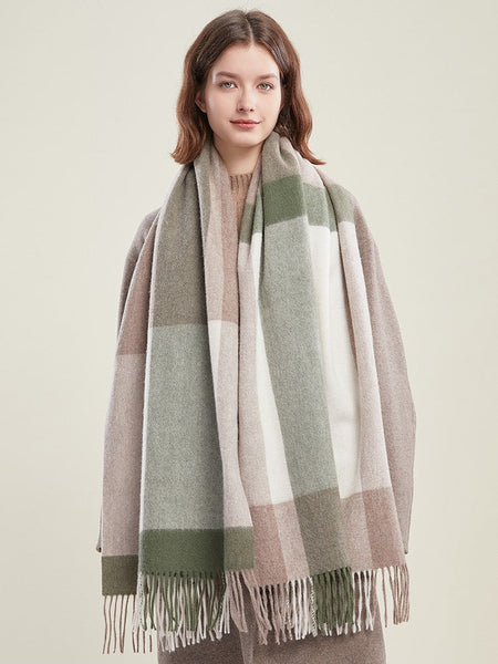 Wool Scarf for Women, Plaid Winter Shawl, Soft Wool Scarf for women, Christmas Holiday Gift, Evening Wrap, Large Winter Shawl, Elegant Shawl, Warm Cape, Winter Scarves-Silvia Home Craft