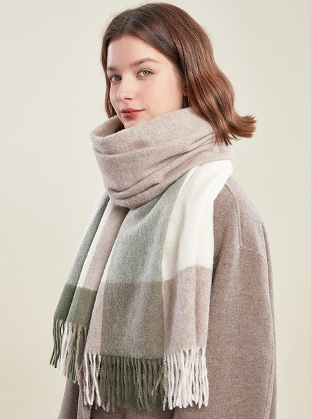 Wool Scarf for Women, Plaid Winter Shawl, Soft Wool Scarf for women, Christmas Holiday Gift, Evening Wrap, Large Winter Shawl, Elegant Shawl, Warm Cape, Winter Scarves-Silvia Home Craft