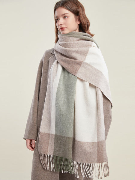 Wool Scarf for Women, Plaid Winter Shawl, Soft Wool Scarf for women, Christmas Holiday Gift, Evening Wrap, Large Winter Shawl, Elegant Shawl, Warm Cape, Winter Scarves-Silvia Home Craft